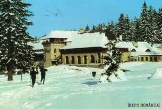 Peisaj de iarnă la cabană în pădure