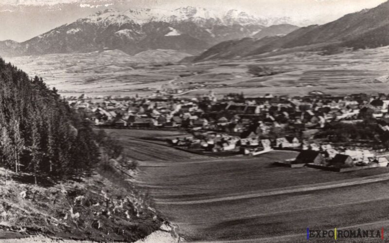 Peisaj montan de iarnă cu sat liniștit