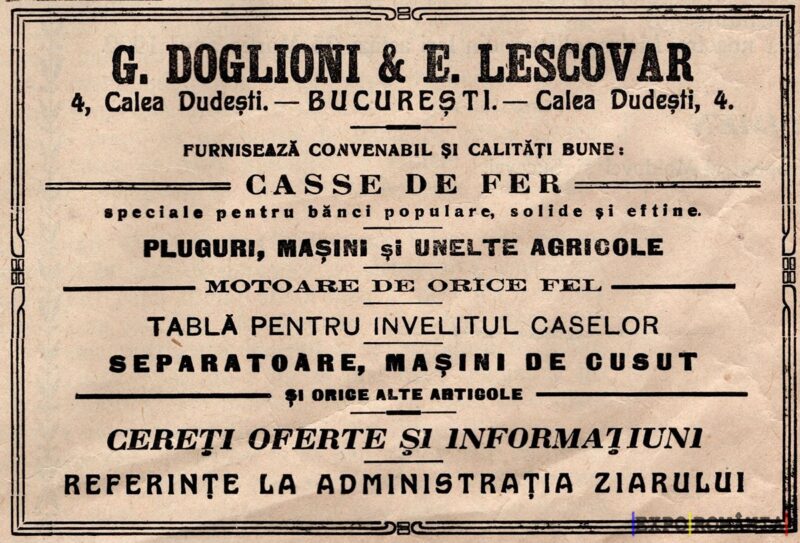Anunț publicitar pentru produse agricole și feronerie