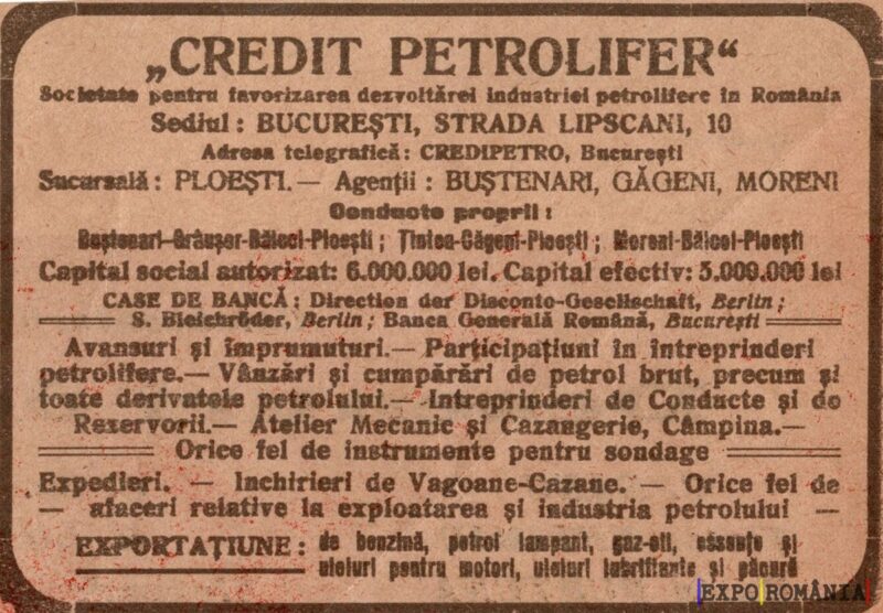 Anunț privind 'Credit Petrolifer' din România
