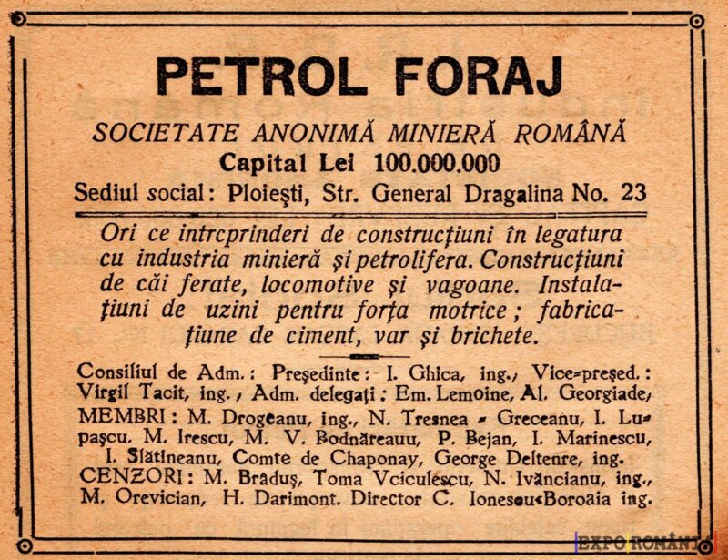 Anunț pentru compania Petrol Foraj din România