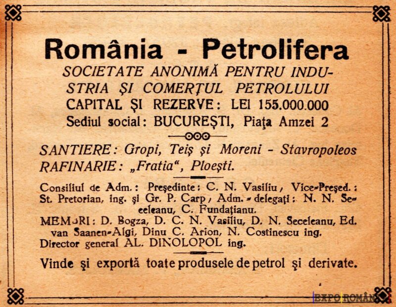 Anunț pentru Industria Petrolului din România