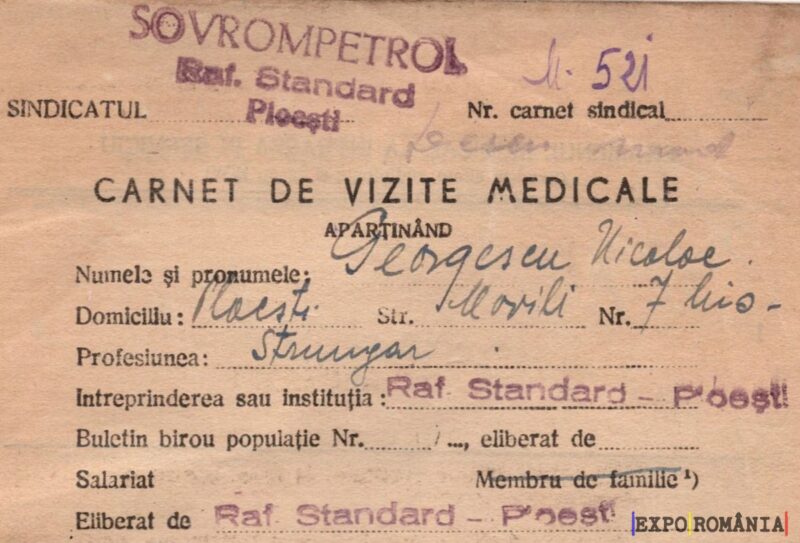 Carnet de vizite medicale al unui muncitor.
