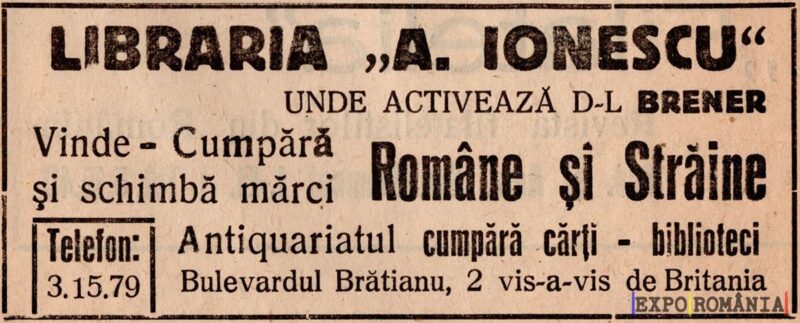 Anunț pentru librăria A. Ionescu