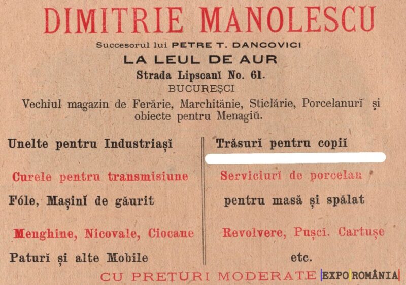 Anunț publicitar pentru magazinul Leul de Aur