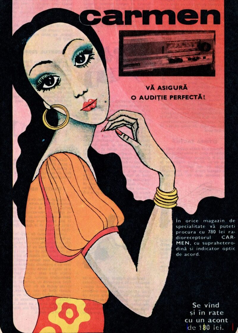 Publicitate retro pentru produsi audio Carmen