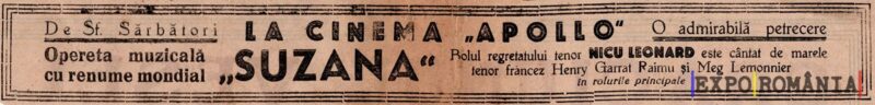Opereta muzicală Suzana la cinema Apollo