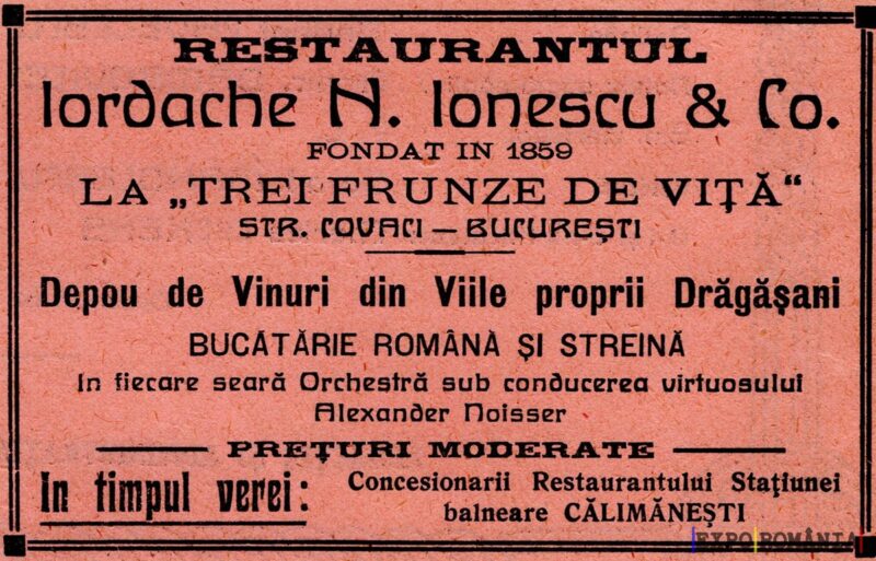 Restaurantul Trei Frunze de Viță din 1859