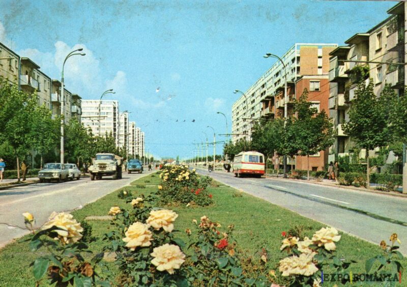 Peisaj urban cu flori și clădiri