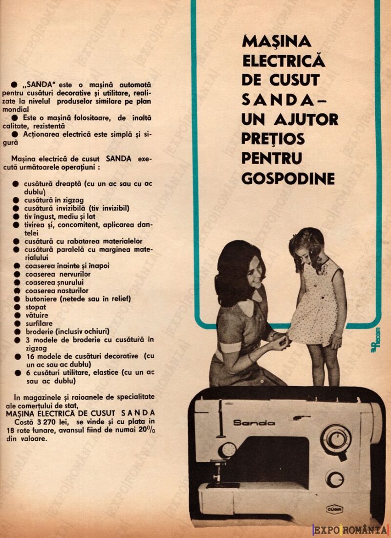 Mașina de cusut Sanda pentru gospodine moderne
