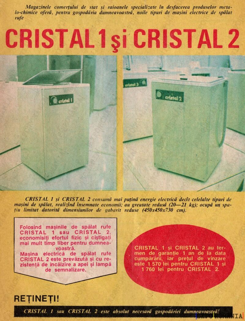 Mașini de spălat Cristal 1 și 2 disponibile acum