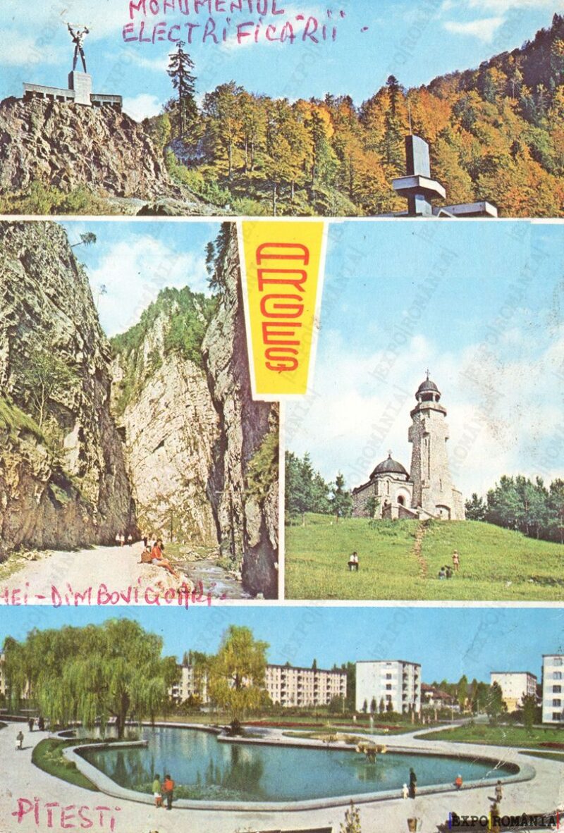 Carte poștală Pitesti Dambovicioara Monumentul Electrificarii Mausoleul Mateias - anii '70