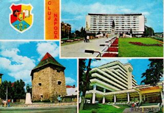 Carte poștală Cluj Napoca Piata Mihai Viteazul Turnul Croitorilor Hotel Belvedere - anii '70