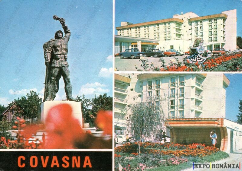 Carte poștală Covasna Monumentul Ostasului Hotel Covasna Izvoarele - anii '80