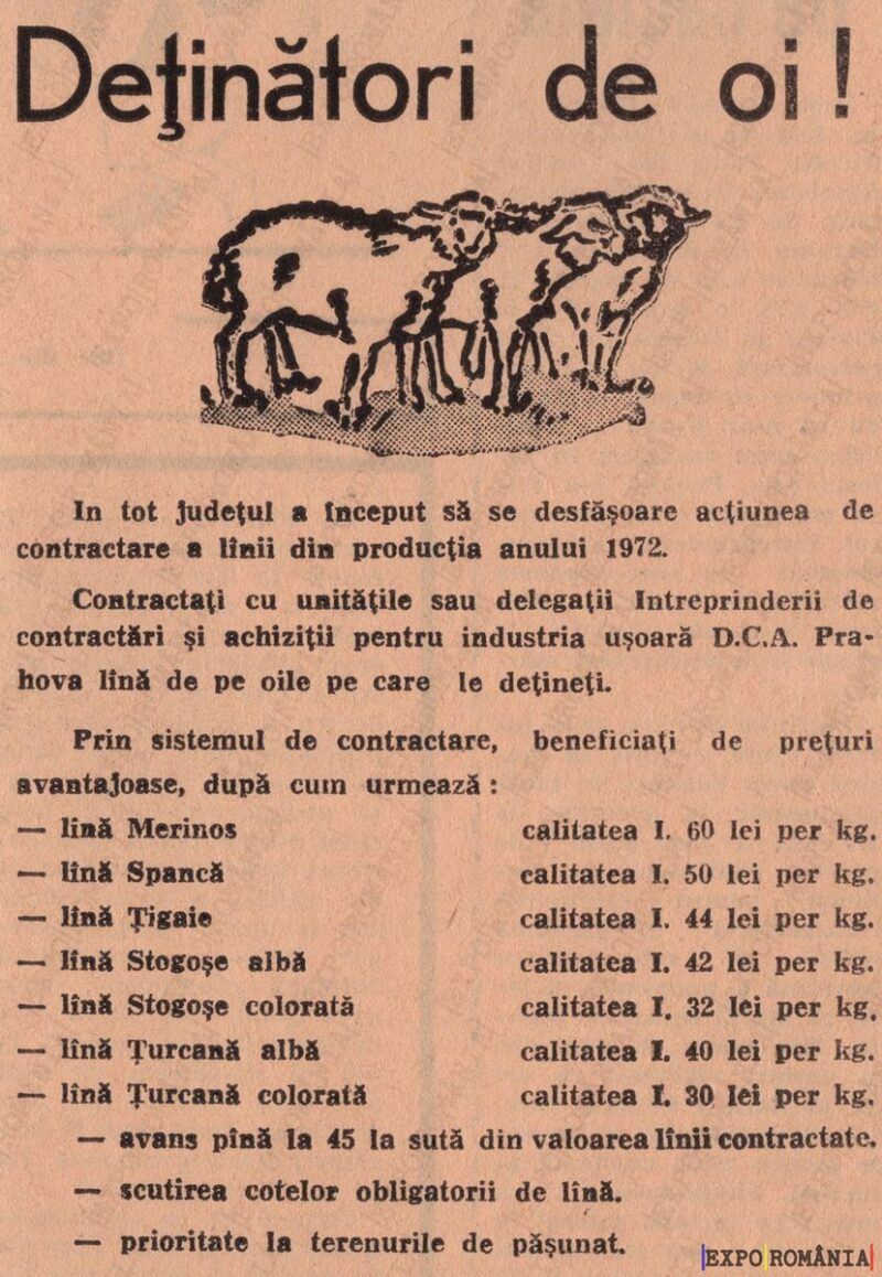 Contractare oi pentru industria ușoară în 1972