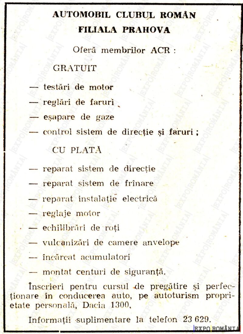 Servicii oferite de Automobil Clubul Român Prahova