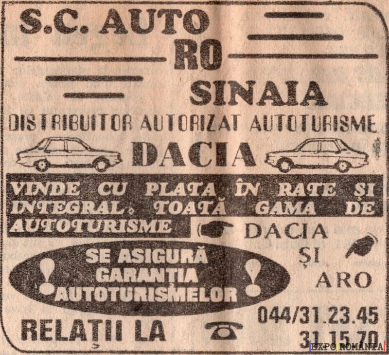 Vânzare autoturisme Dacia și ARO în Sinaia