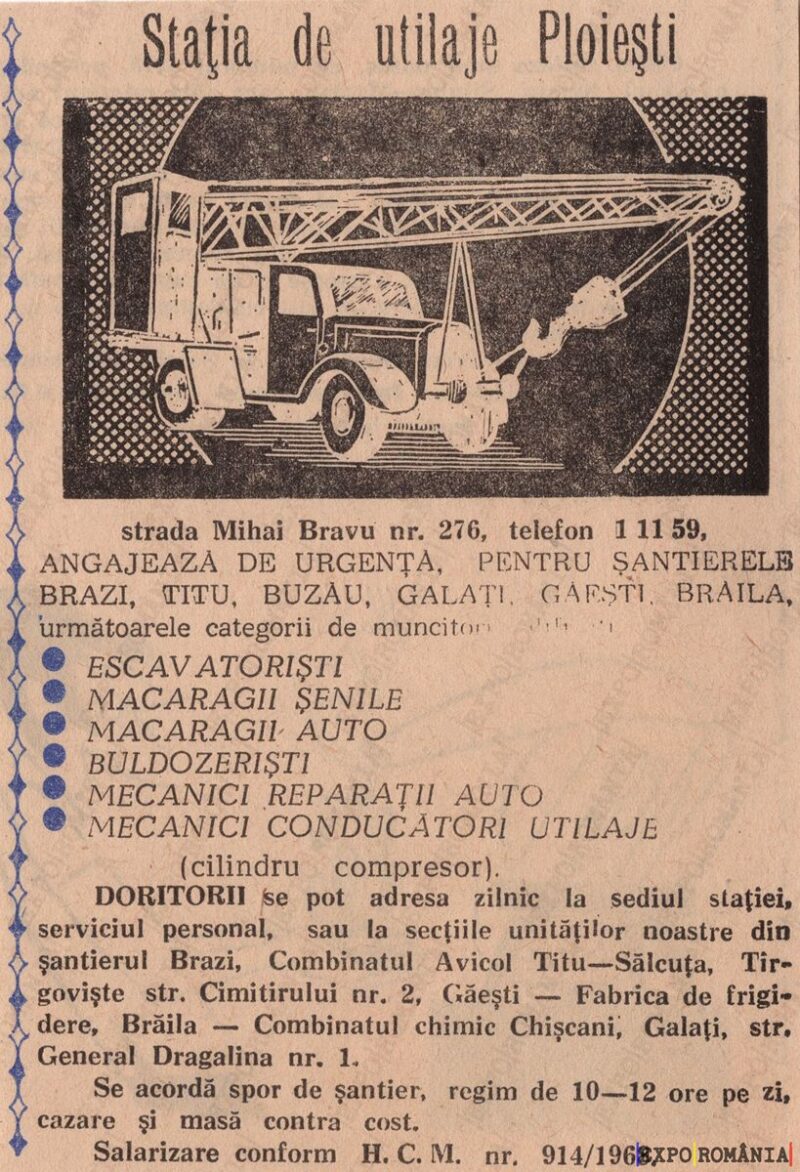 Anunț pentru angajare la Stația de utilaje Ploiești