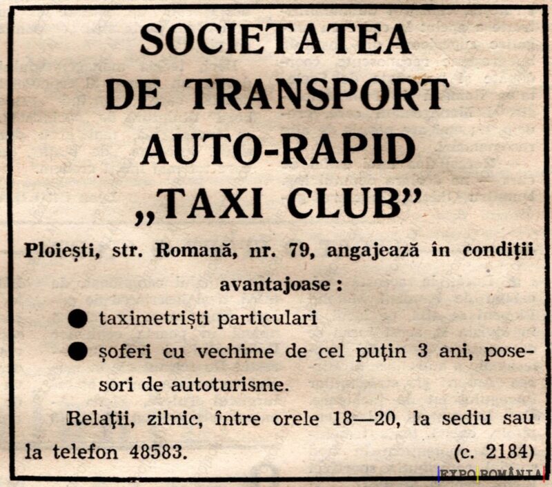 Angajări la Societatea Taxi Club Ploiești