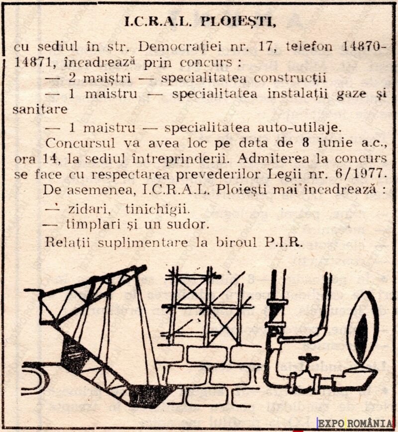 Anunț angajare I.C.R.A.L. Ploiești