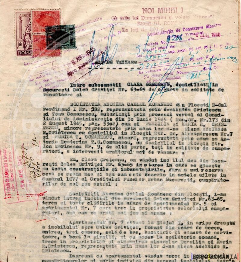 Document istoric cu timbre și notițe manuscrise.