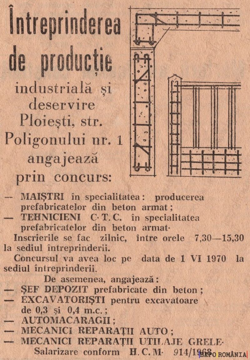 Angajări la întreprinderea de producție din Ploiești
