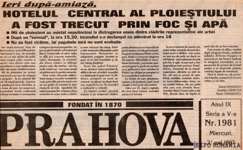 Incendiu la Hotelul Central din Ploiești